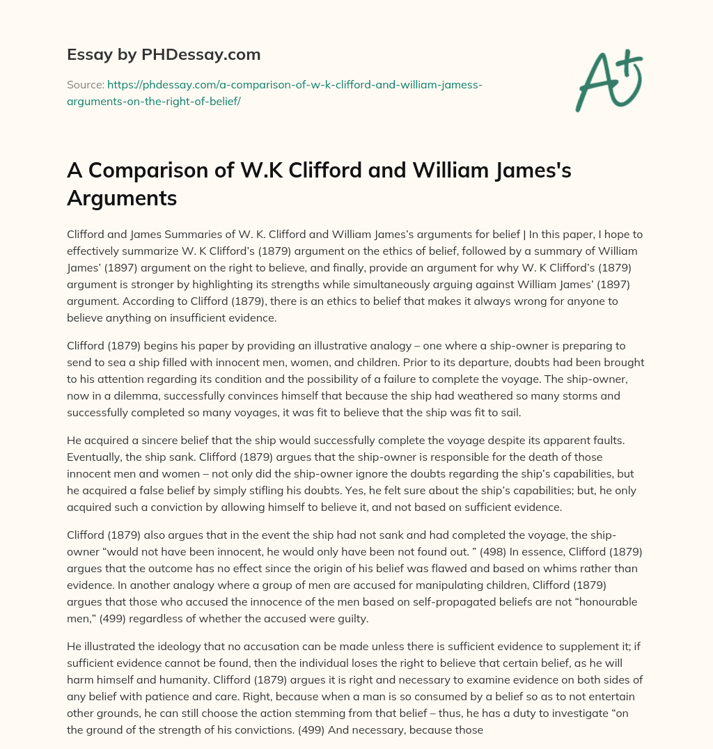 A Comparison of W.K Clifford and William James’s Arguments essay