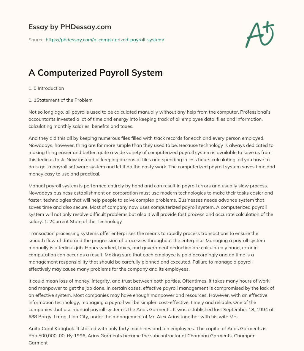 A Computerized Payroll System essay