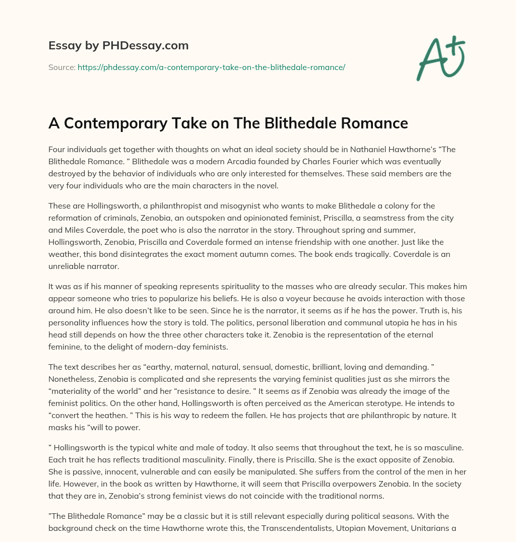 A Contemporary Take on The Blithedale Romance essay