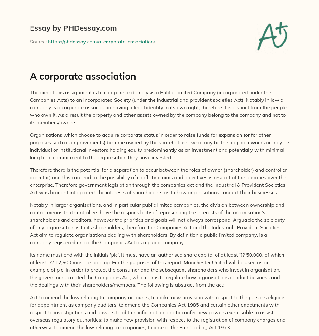 A corporate association essay