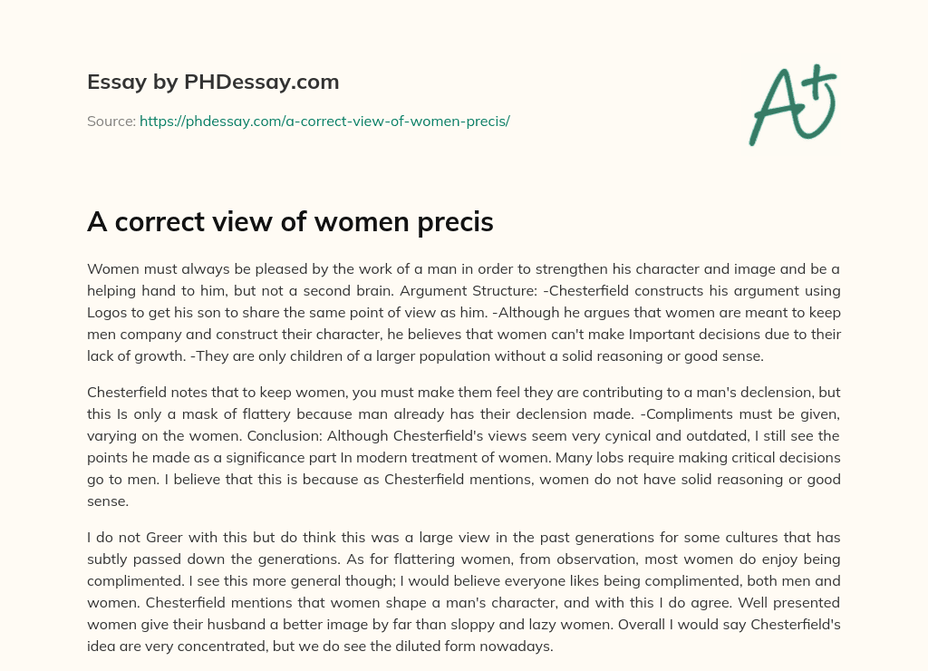A correct view of women precis essay