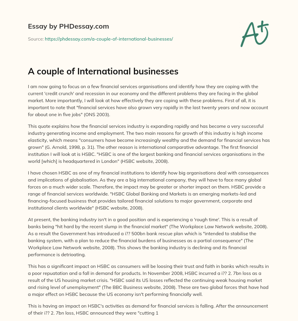 A couple of International businesses essay