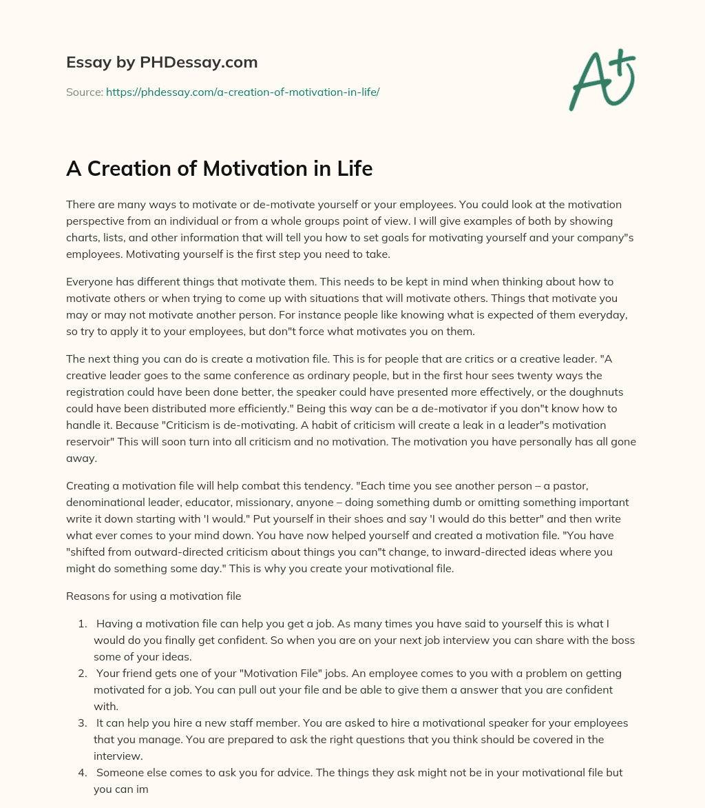 A Creation of Motivation in Life essay