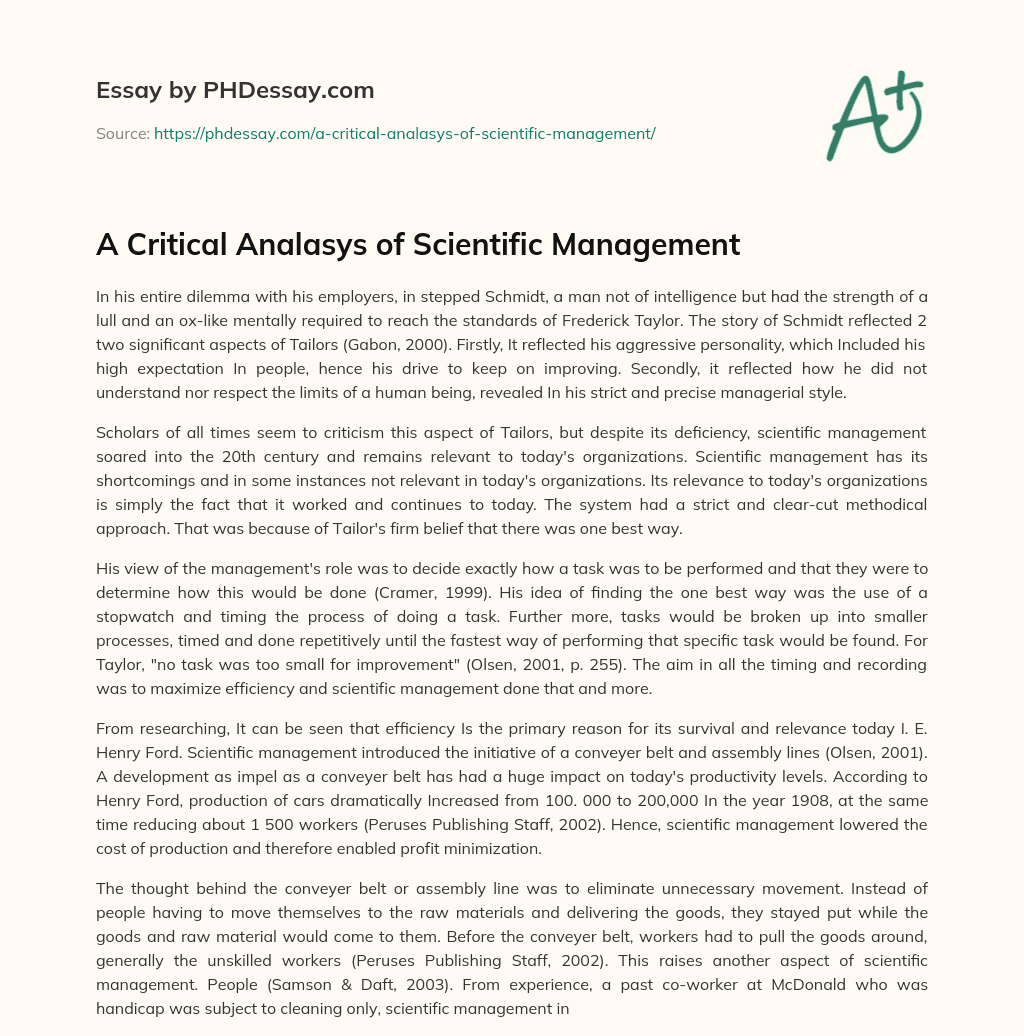 A Critical Analasys of Scientific Management essay