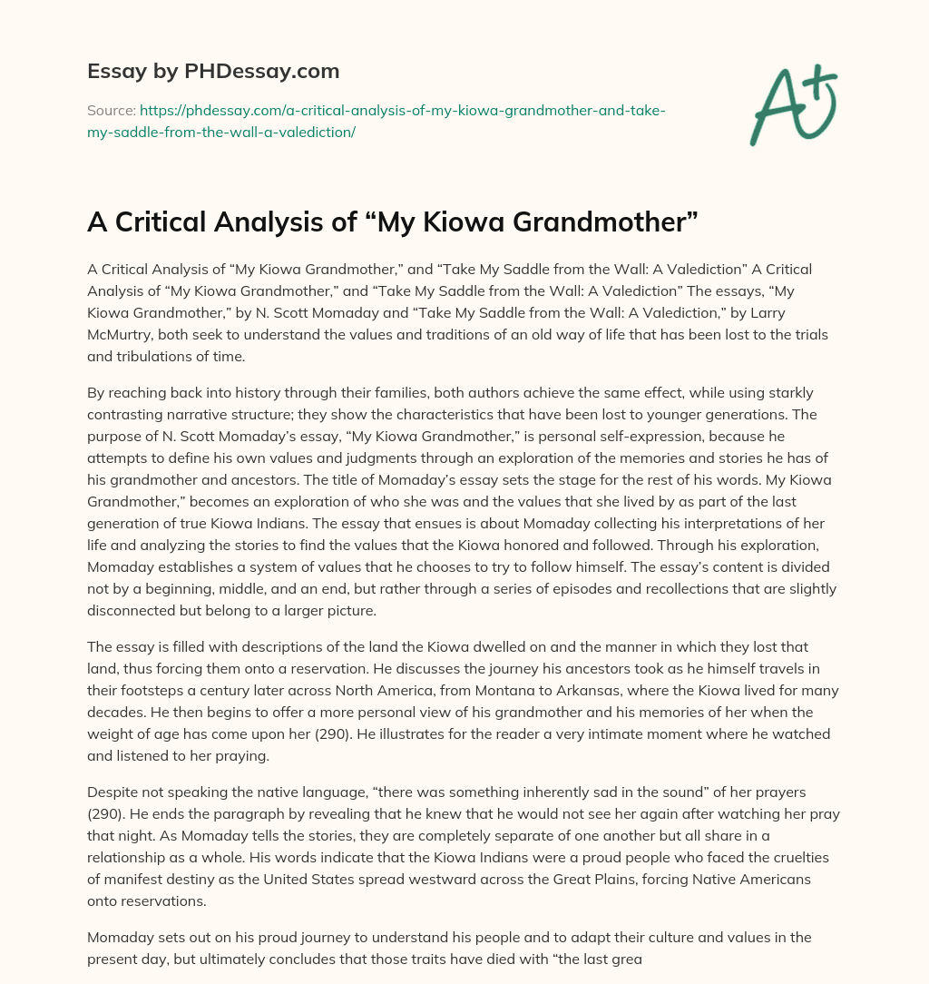 A Critical Analysis of “My Kiowa Grandmother” essay