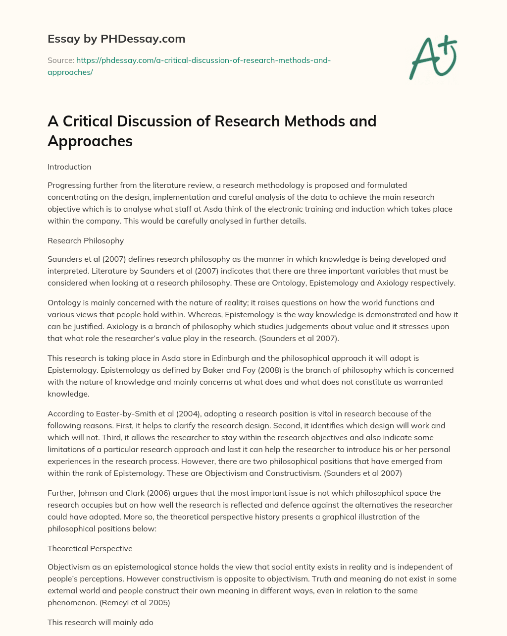 A Critical Discussion of Research Methods and Approaches essay