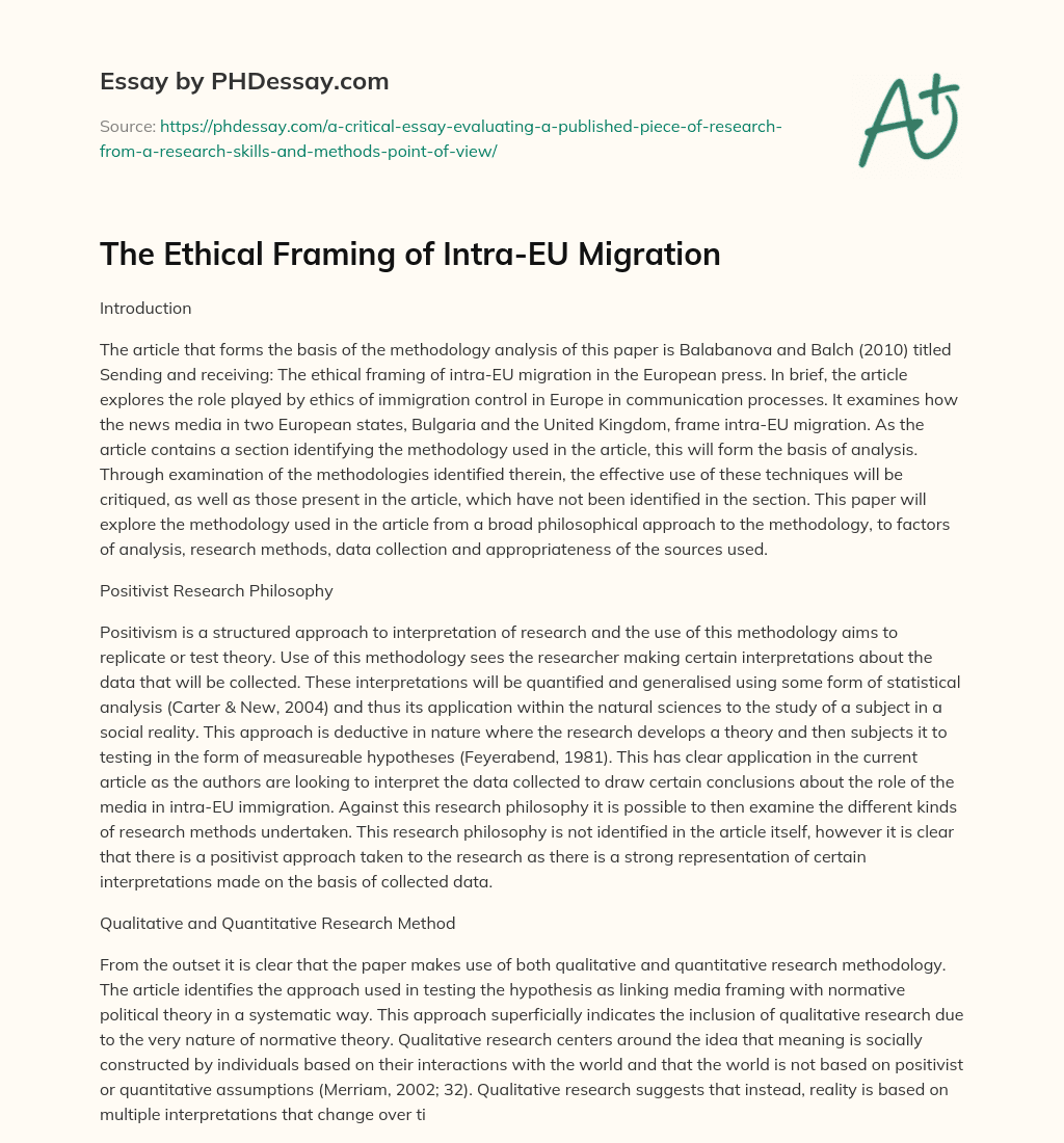 The Ethical Framing of Intra-EU Migration essay