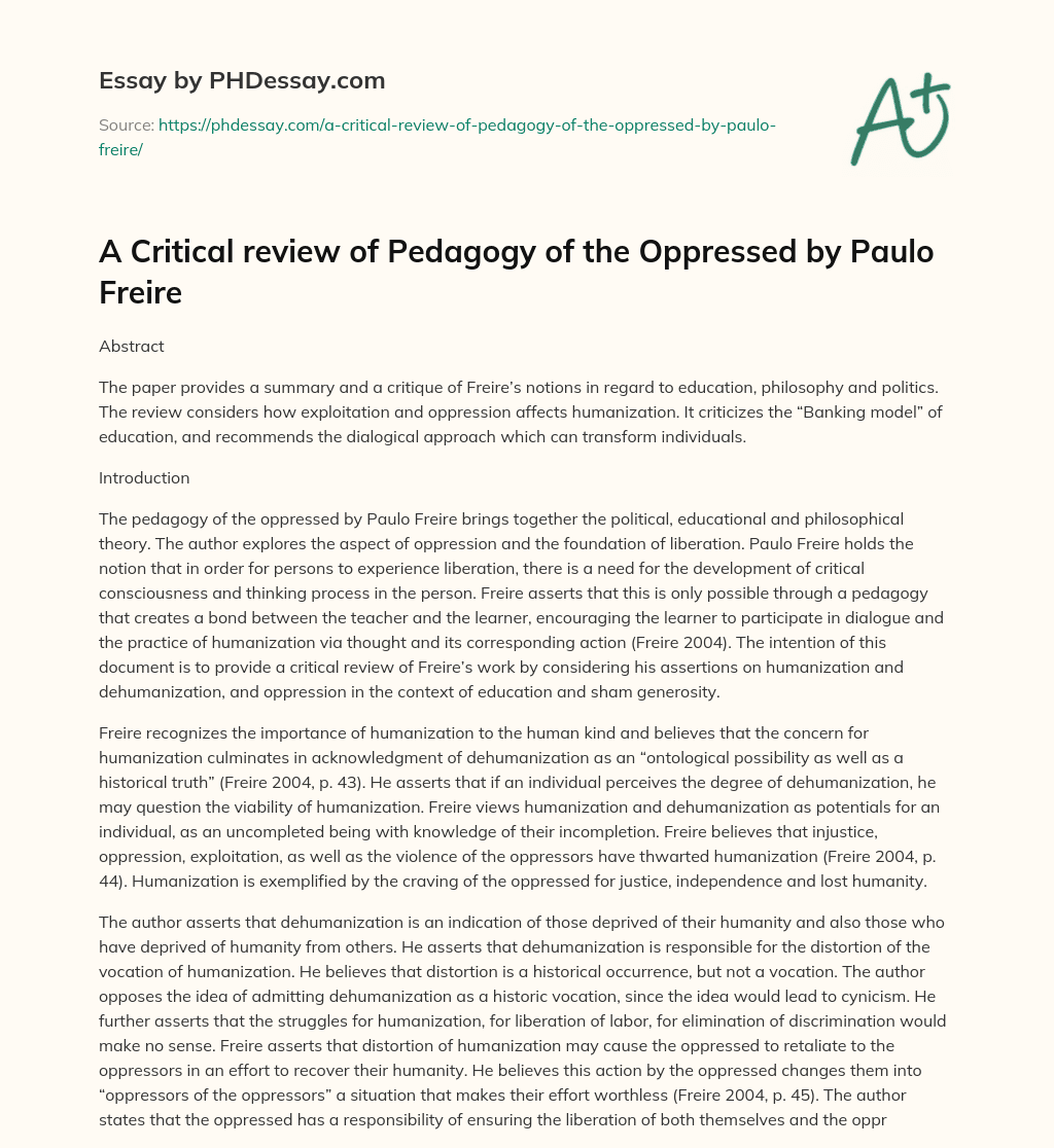 A Critical Review Of Pedagogy Of The Oppressed By Paulo Freire Critical Analysis And Summary 0665