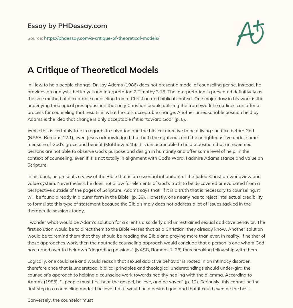 A Critique of Theoretical Models essay