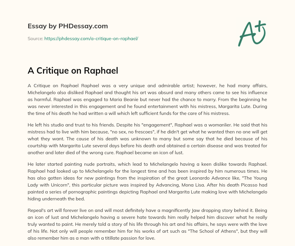 A Critique on Raphael essay