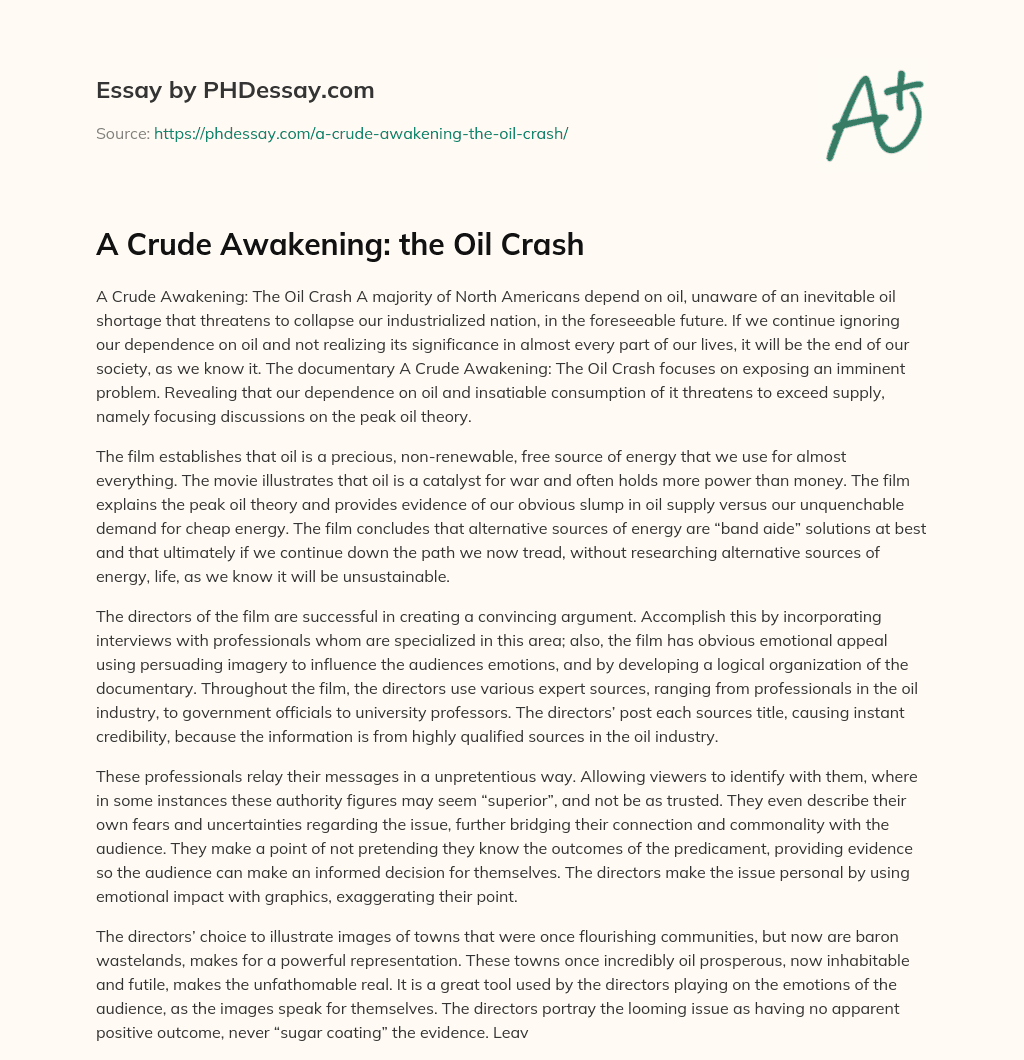A Crude Awakening: the Oil Crash essay