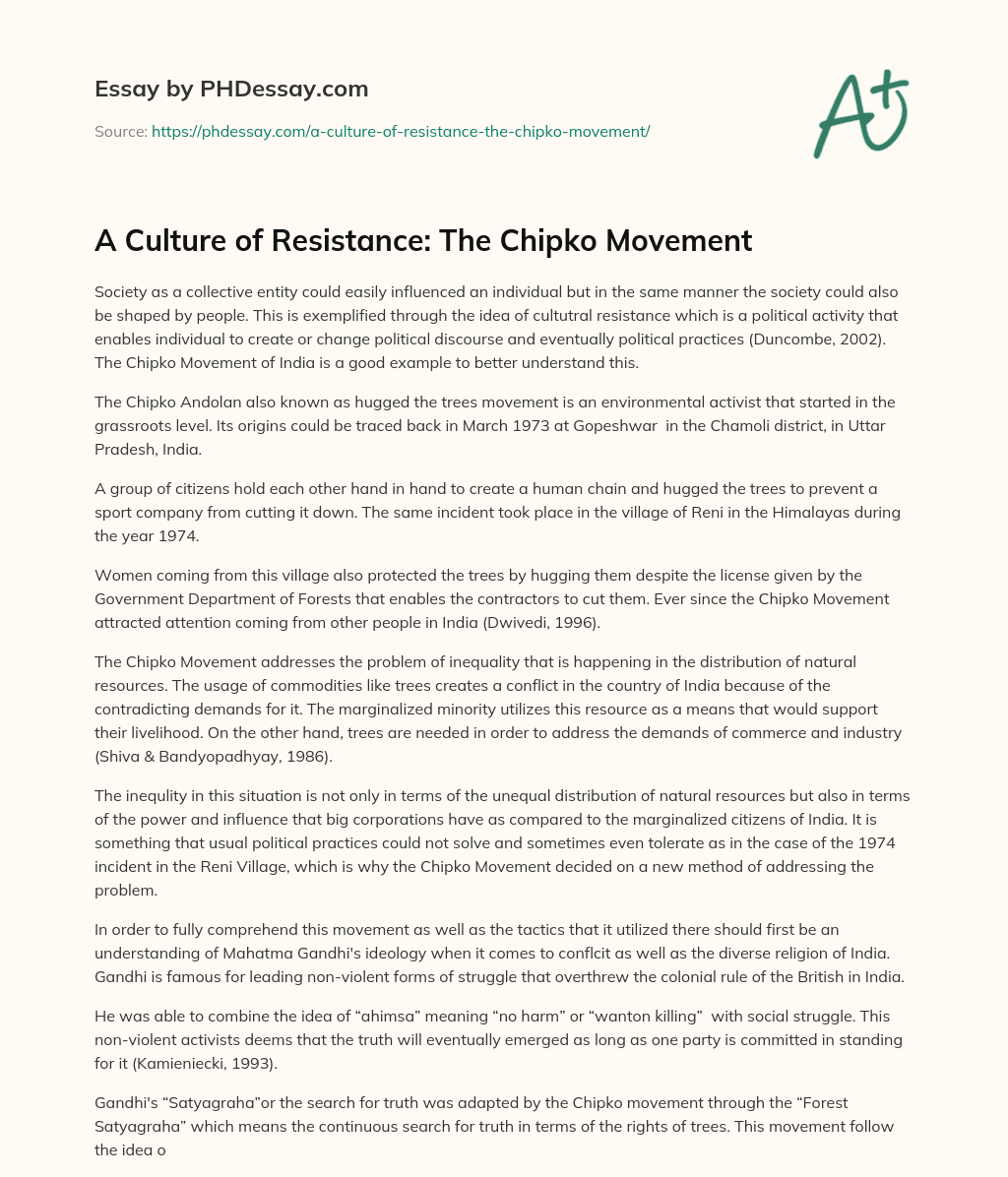 A Culture of Resistance: The Chipko Movement essay