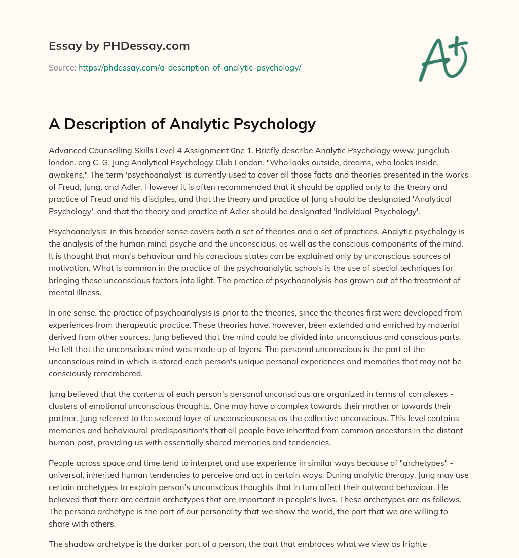 A Description of Analytic Psychology essay