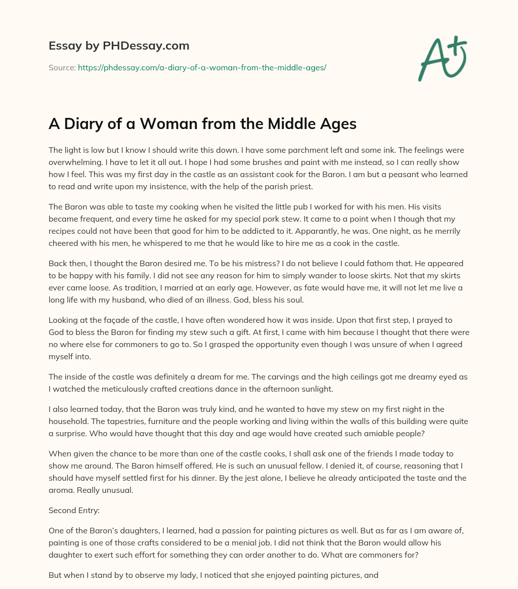 A Diary of a Woman from the Middle Ages essay