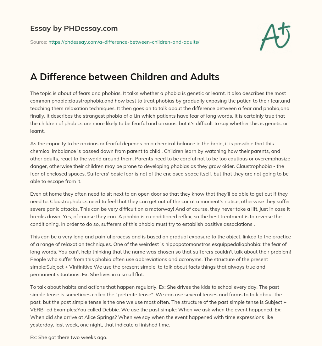 A Difference between Children and Adults essay