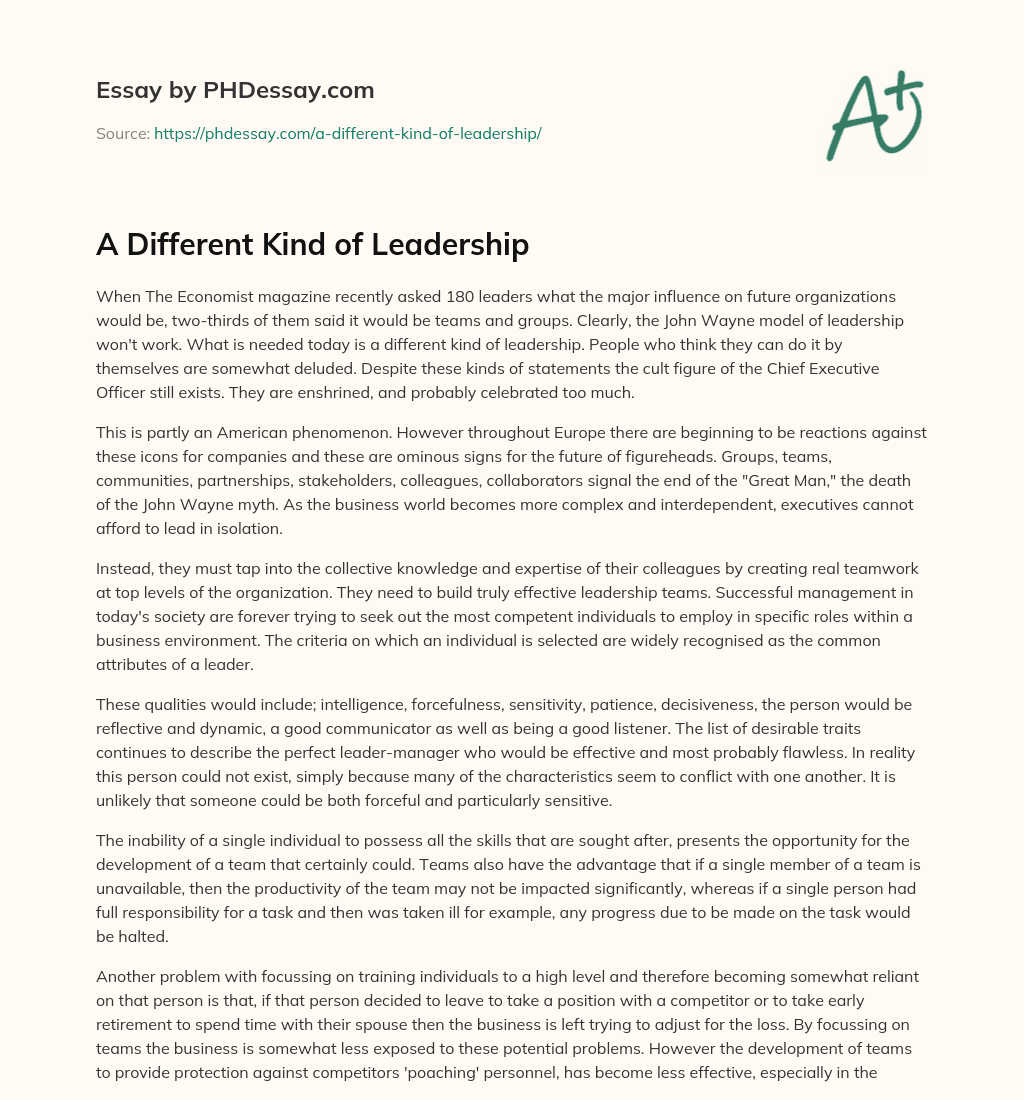 A Different Kind of Leadership essay