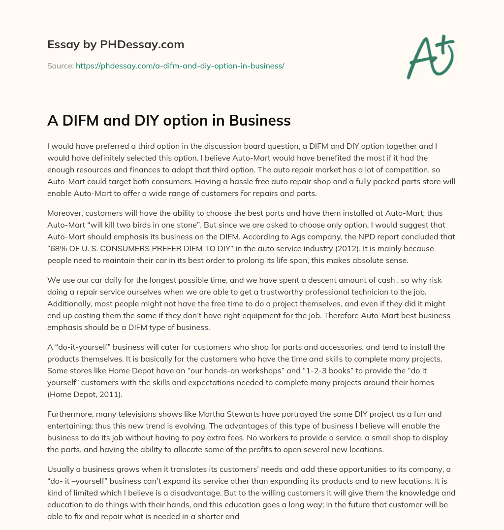 A DIFM and DIY option in Business essay