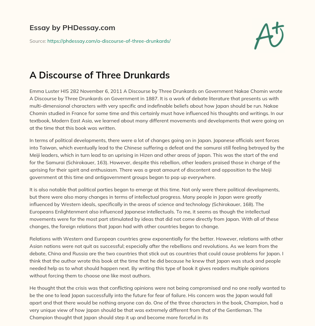 A Discourse of Three Drunkards essay
