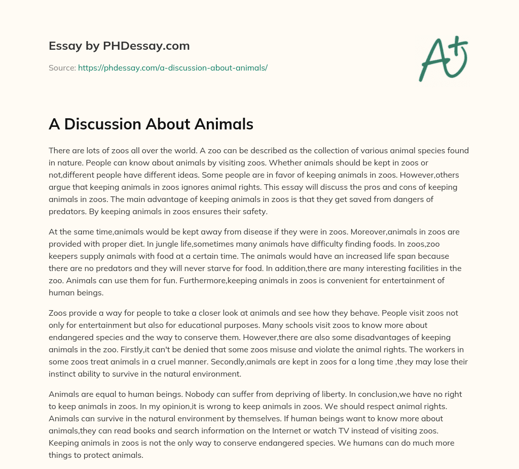 A Discussion About Animals essay