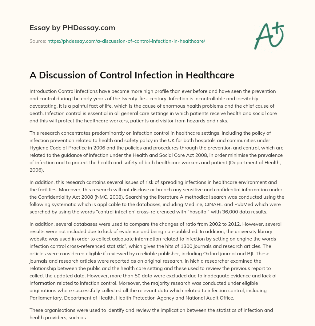 A Discussion of Control Infection in Healthcare essay