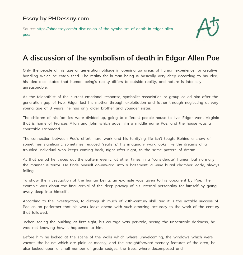 A  discussion  of  the  symbolism  of  death  in  Edgar  Allen  Poe essay