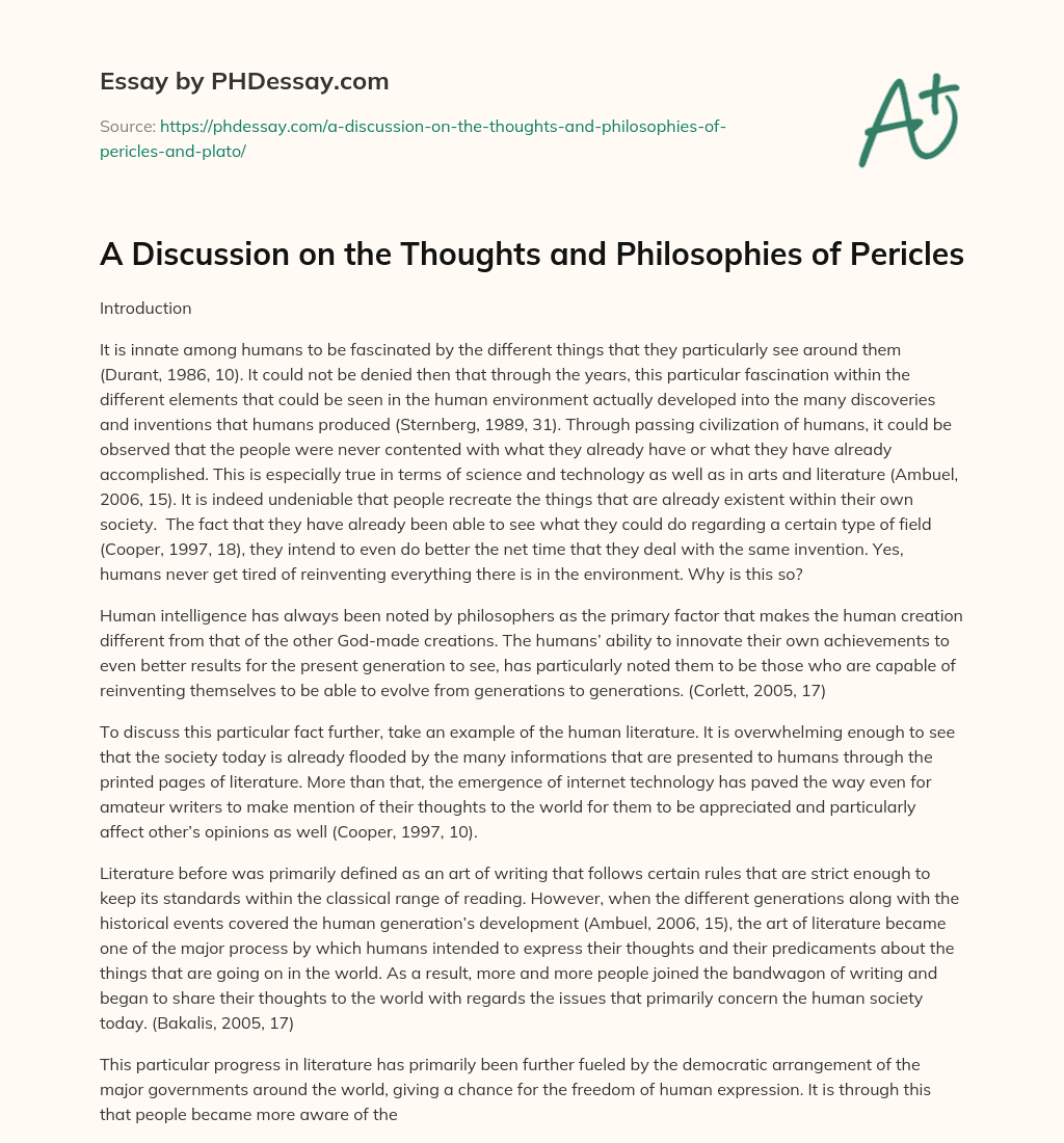 A Discussion on the Thoughts and Philosophies of Pericles essay