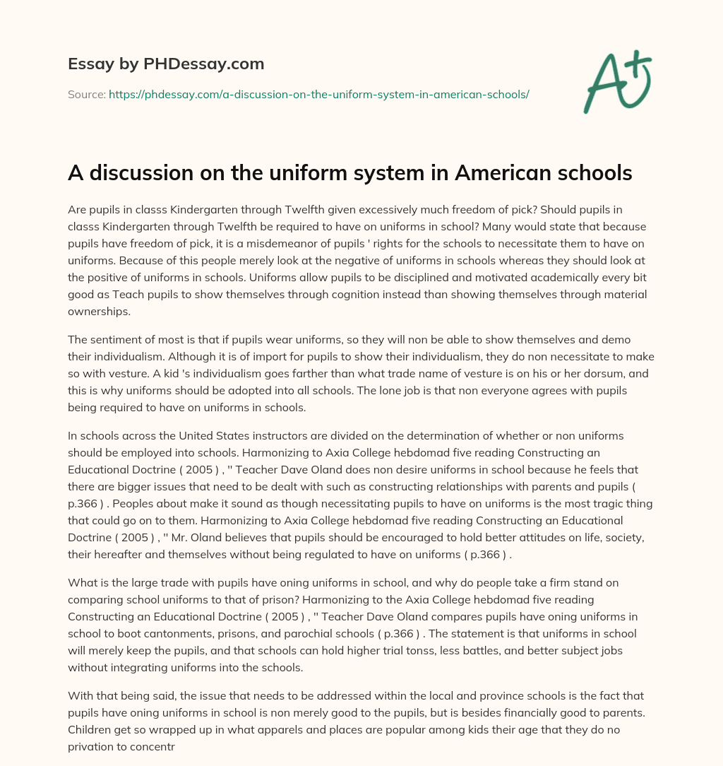 A discussion on the uniform system in American schools essay