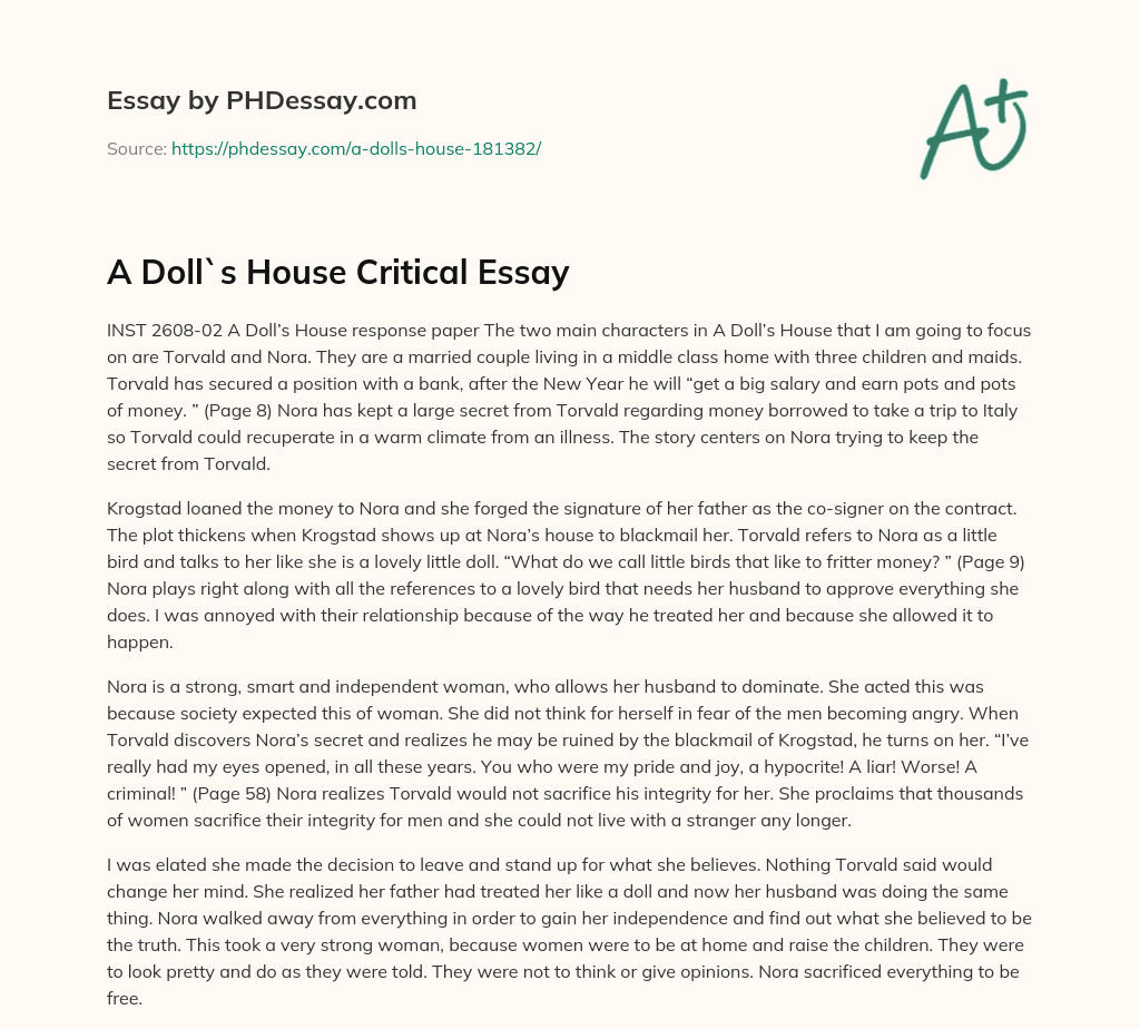 A Doll`s House Critical Essay essay