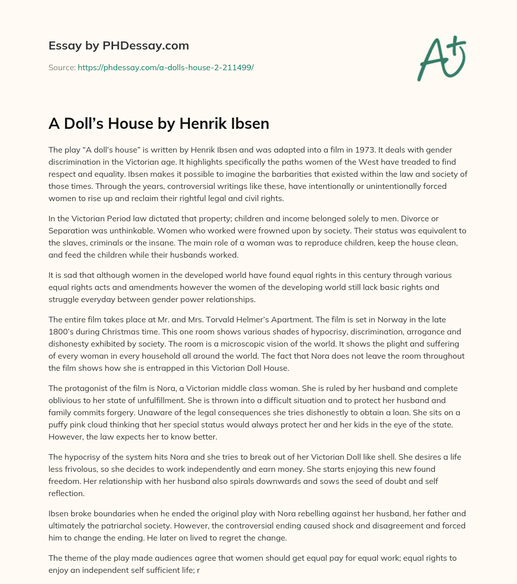 A Doll’s House by Henrik Ibsen essay