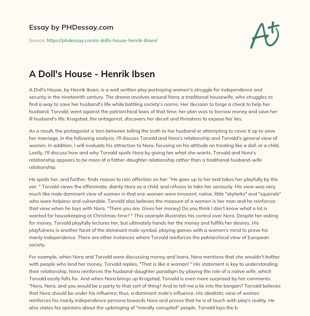 A Doll’s House – Henrik Ibsen essay