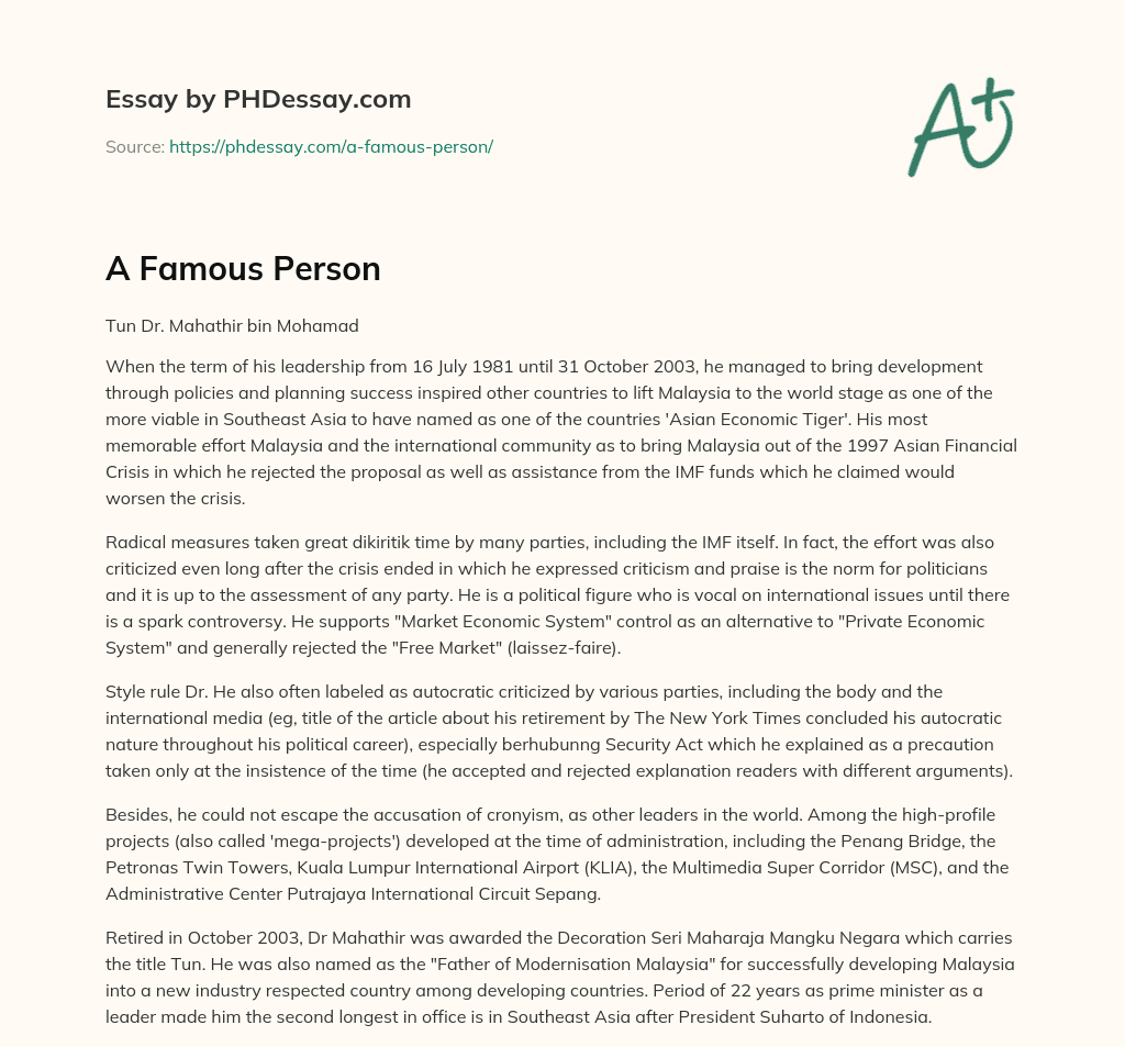 A Famous Person Essay Example 400 Words PHDessay