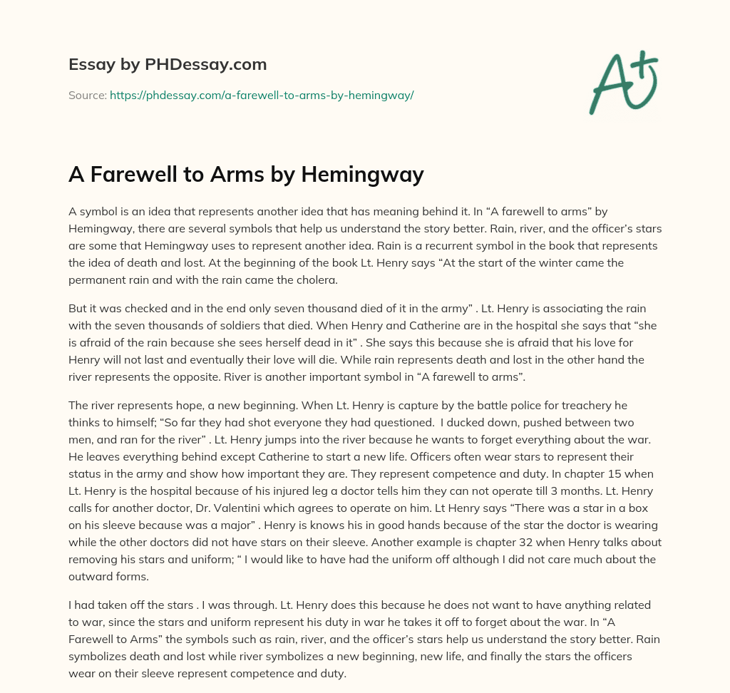 A Farewell to Arms by Hemingway essay