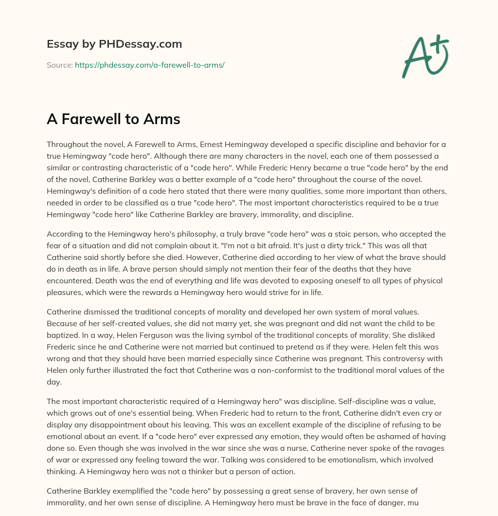 A Farewell To Arms Essay Example (600 Words)