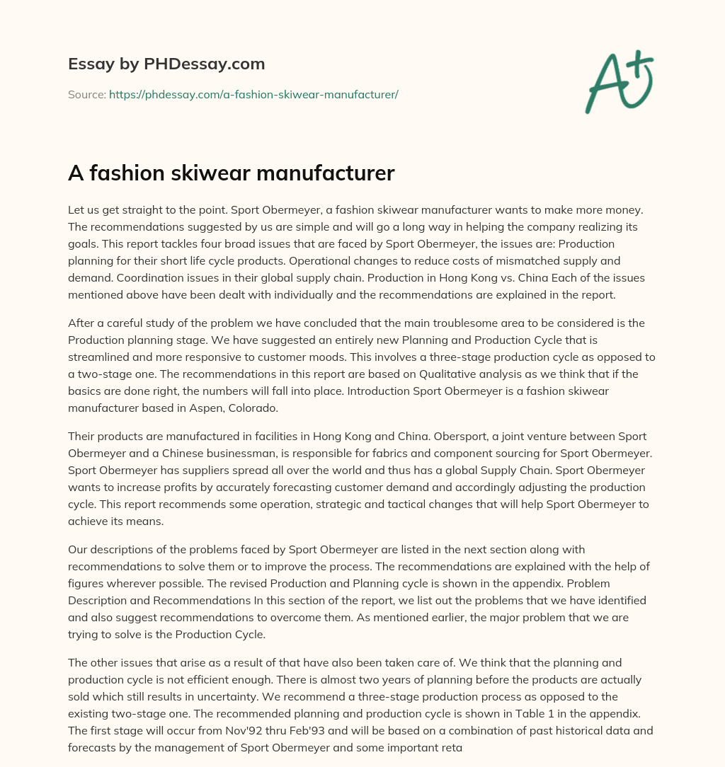 A fashion skiwear manufacturer essay