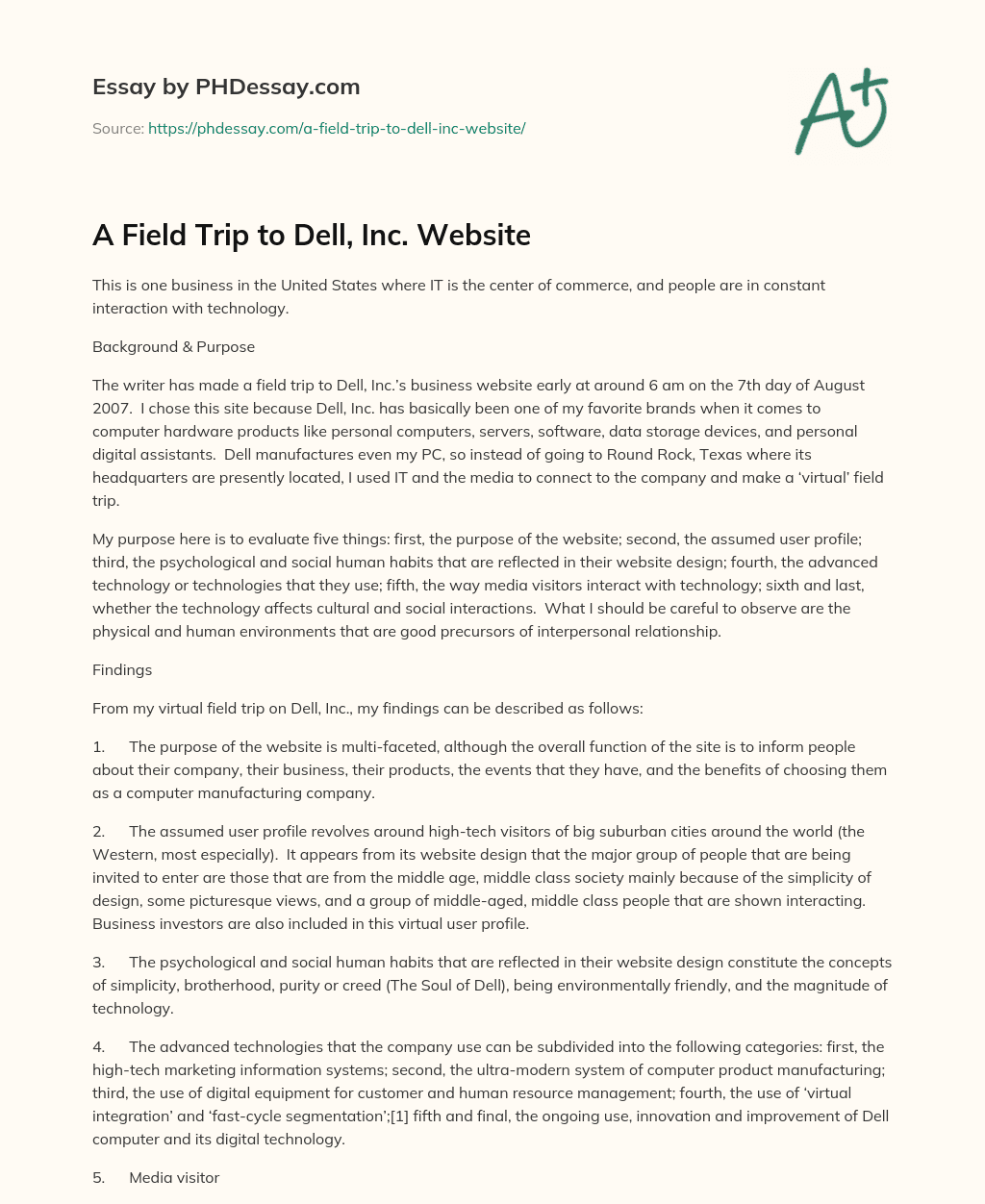 A Field Trip to Dell, Inc. Website essay