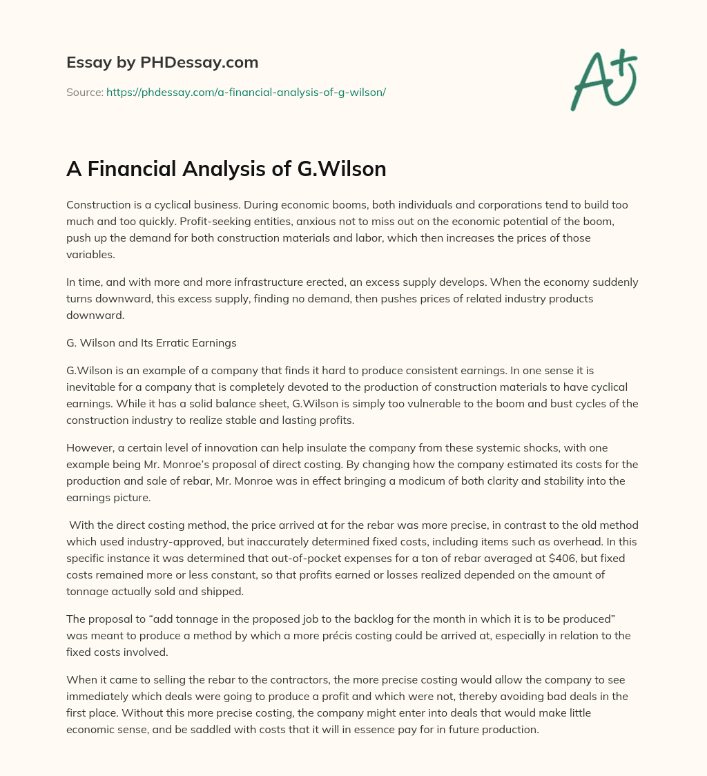 A Financial Analysis of G.Wilson essay
