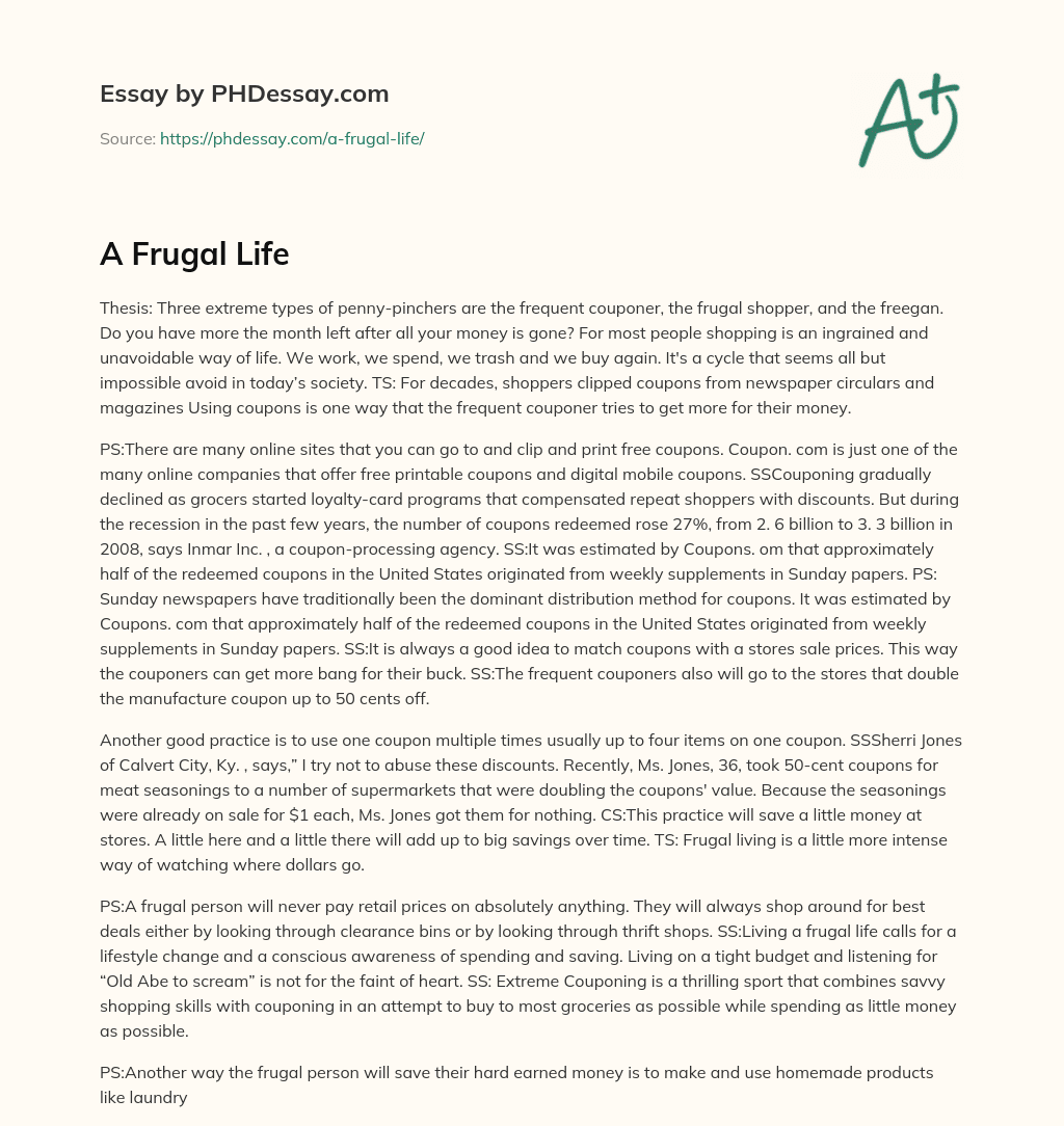 A Frugal Life essay