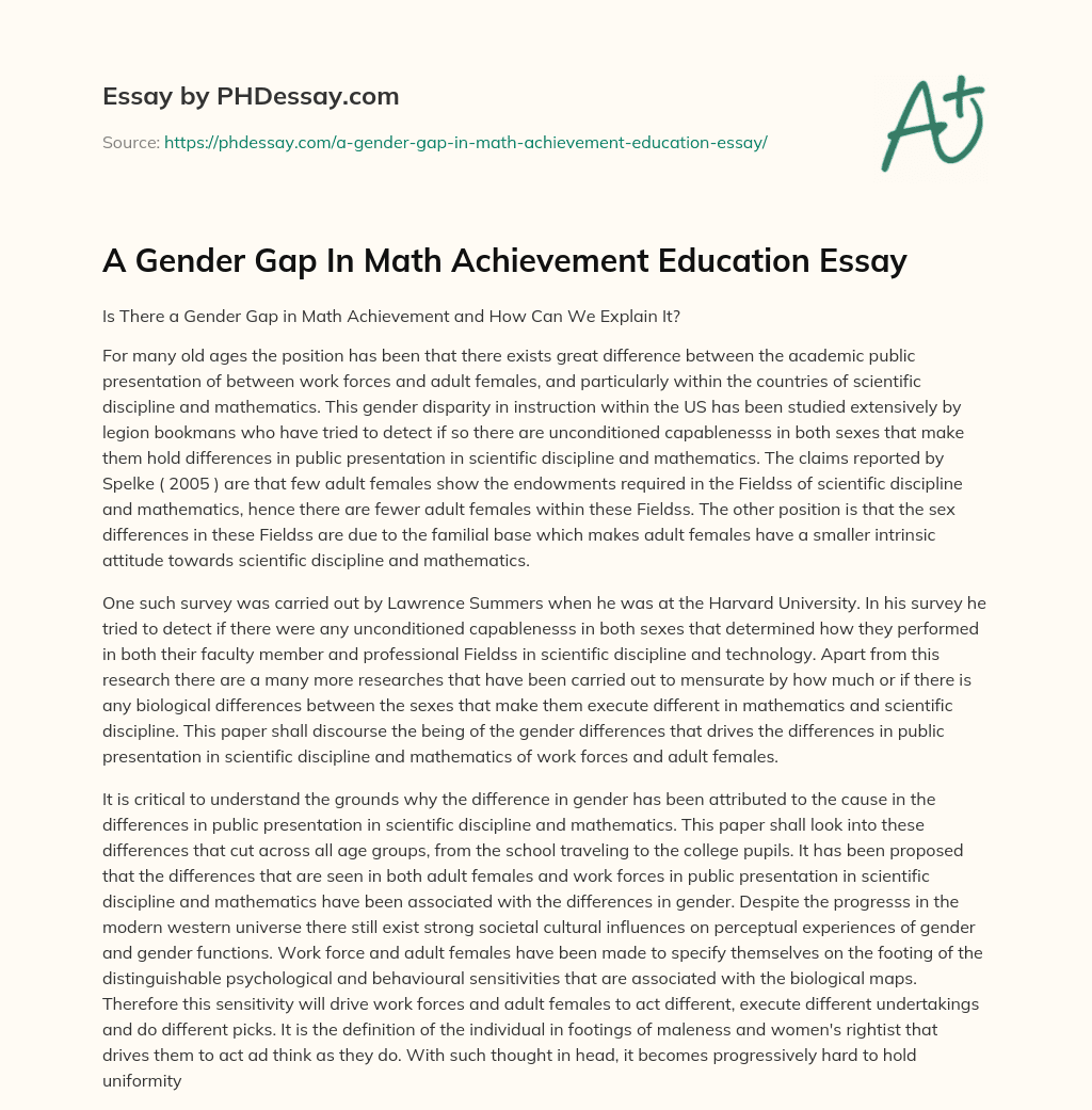 A Gender Gap In Math Achievement Education Essay essay