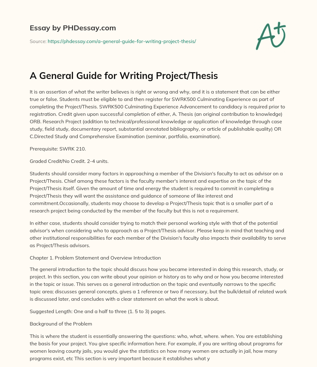 A General Guide for Writing Project/Thesis essay