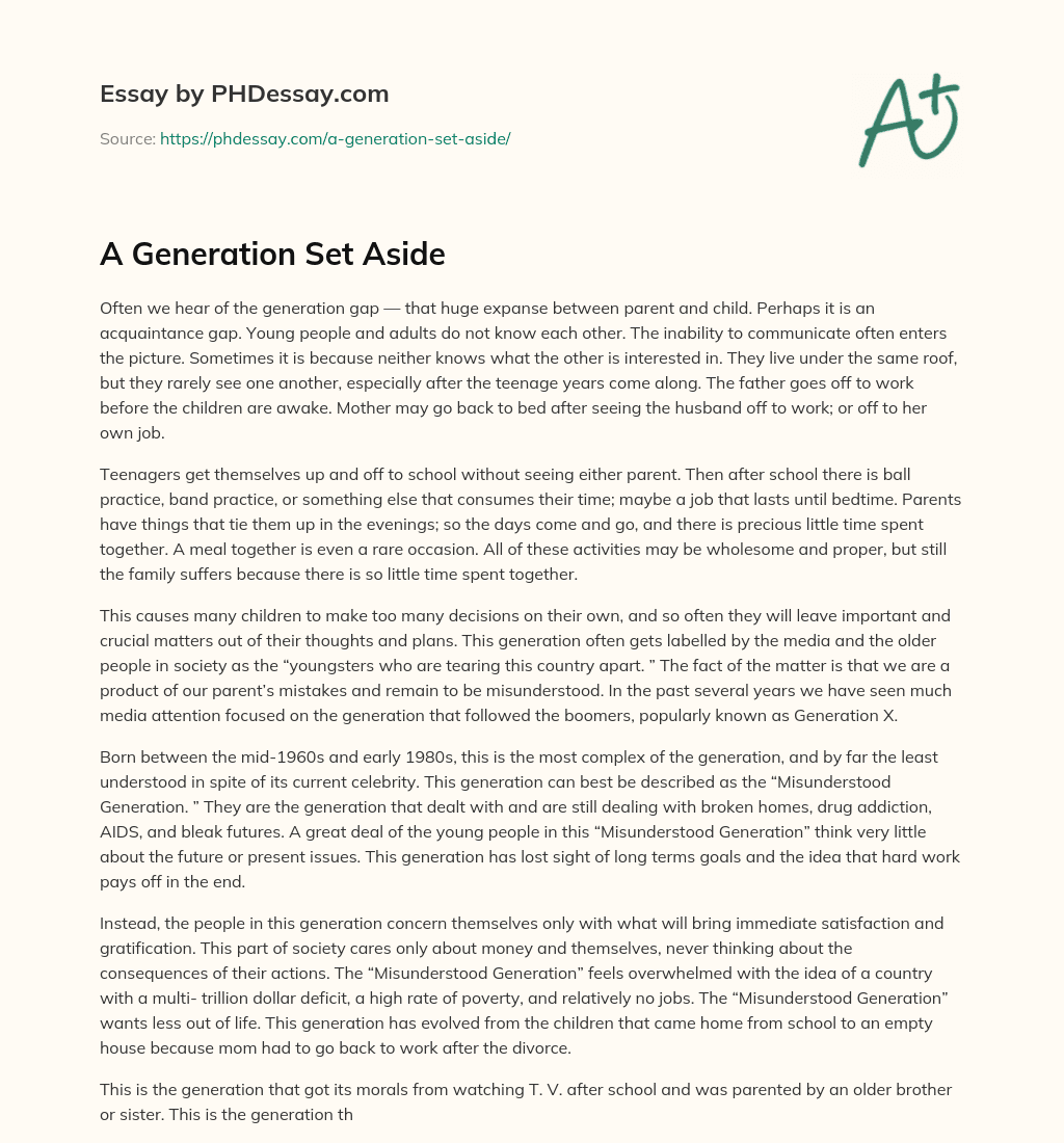 A Generation Set Aside essay