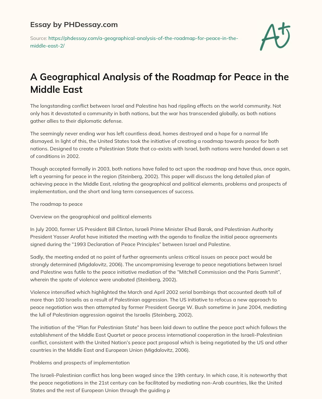 A Geographical Analysis of the Roadmap for Peace in the Middle East essay