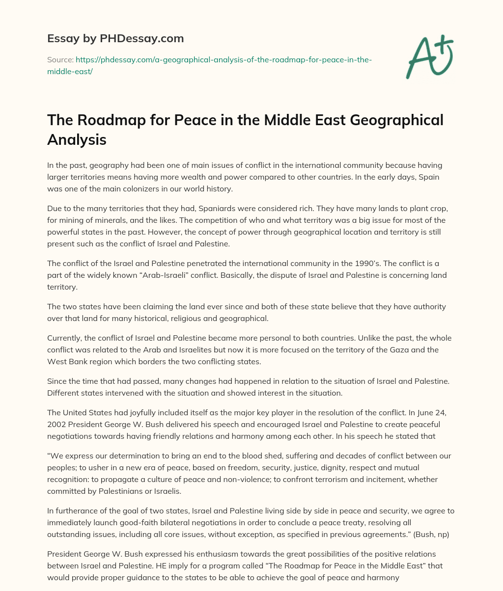 The Roadmap for Peace in the Middle East Geographical Analysis essay