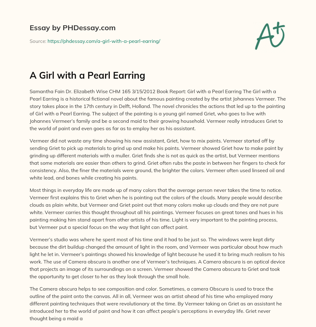 A Girl with a Pearl Earring essay
