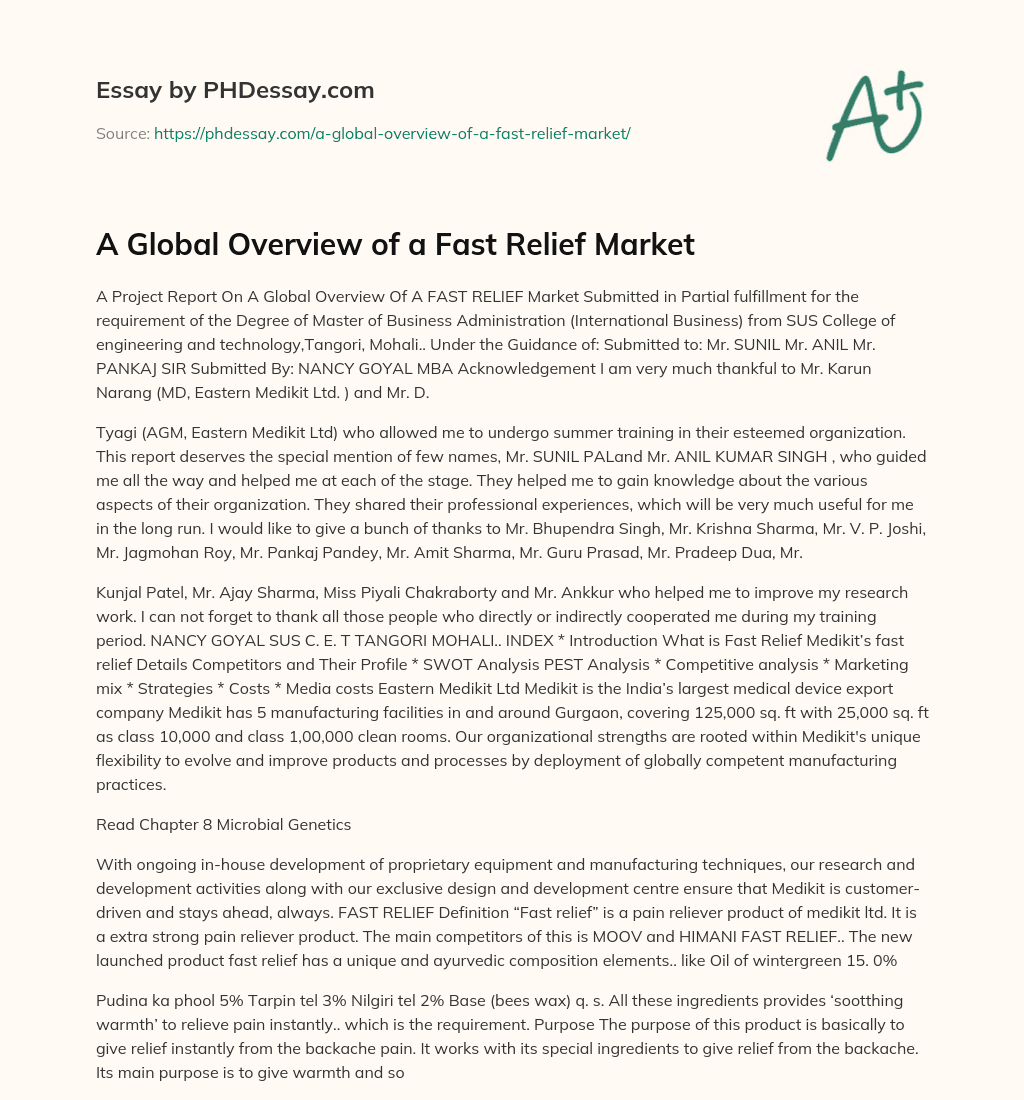 A Global Overview of a Fast Relief Market essay