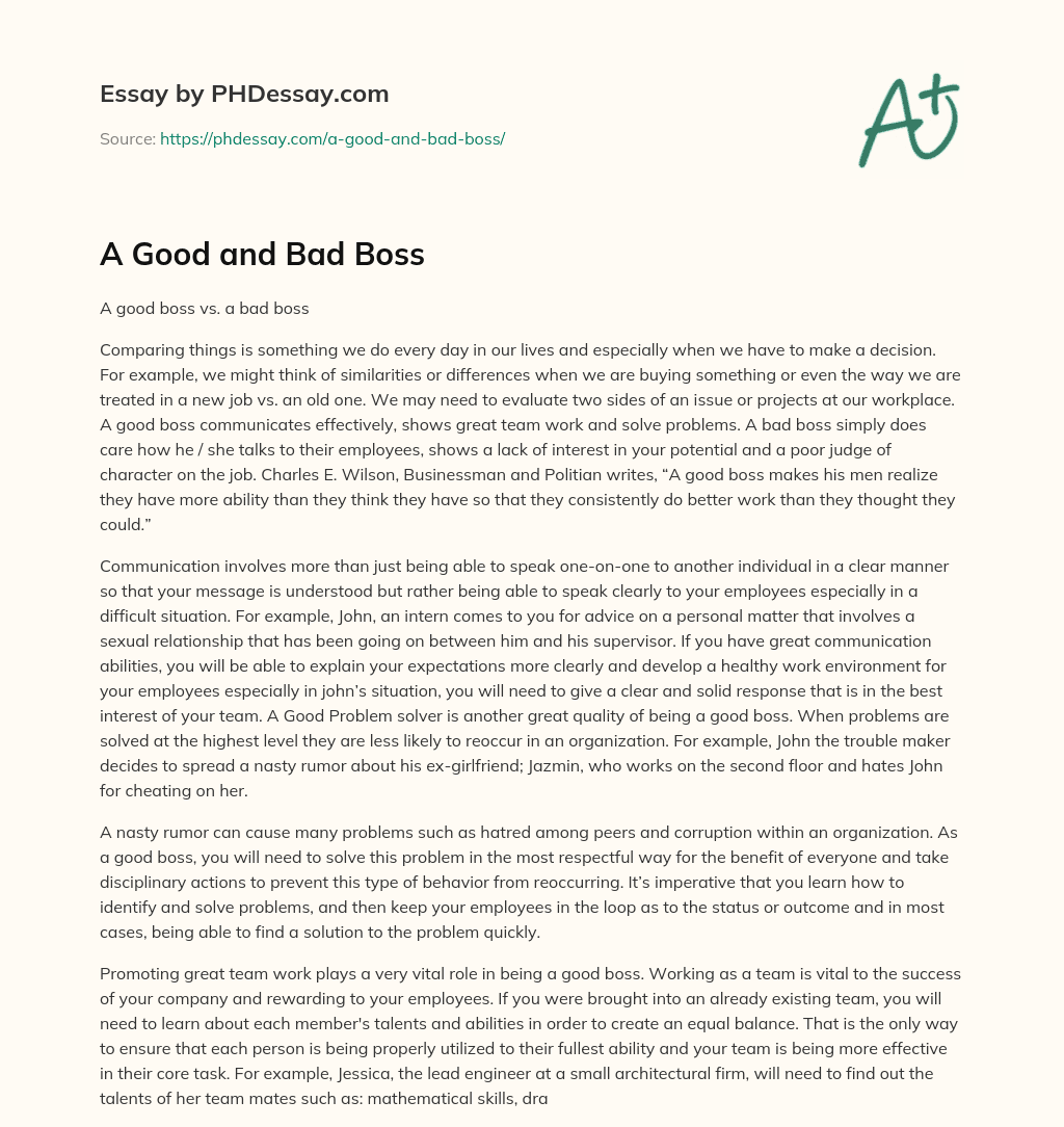 good boss vs bad boss essay