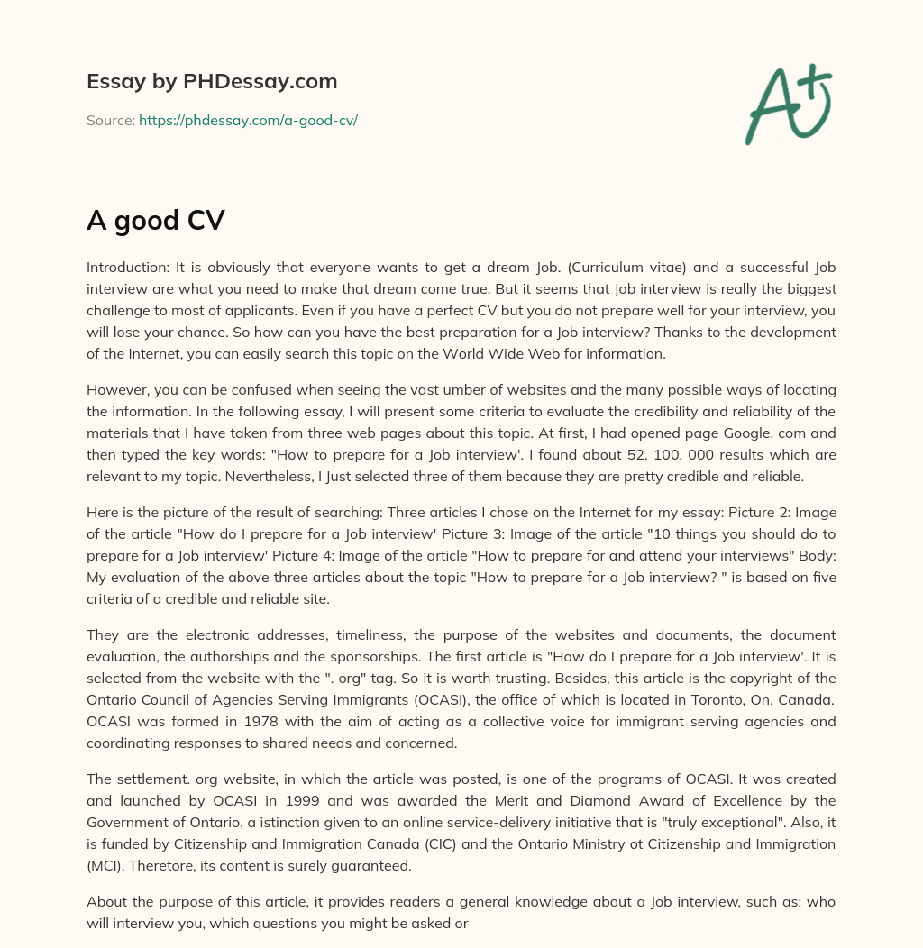 Tips for Preparing for a Successful Job Interview: Evaluating Credibility and Reliability of Online Sources essay
