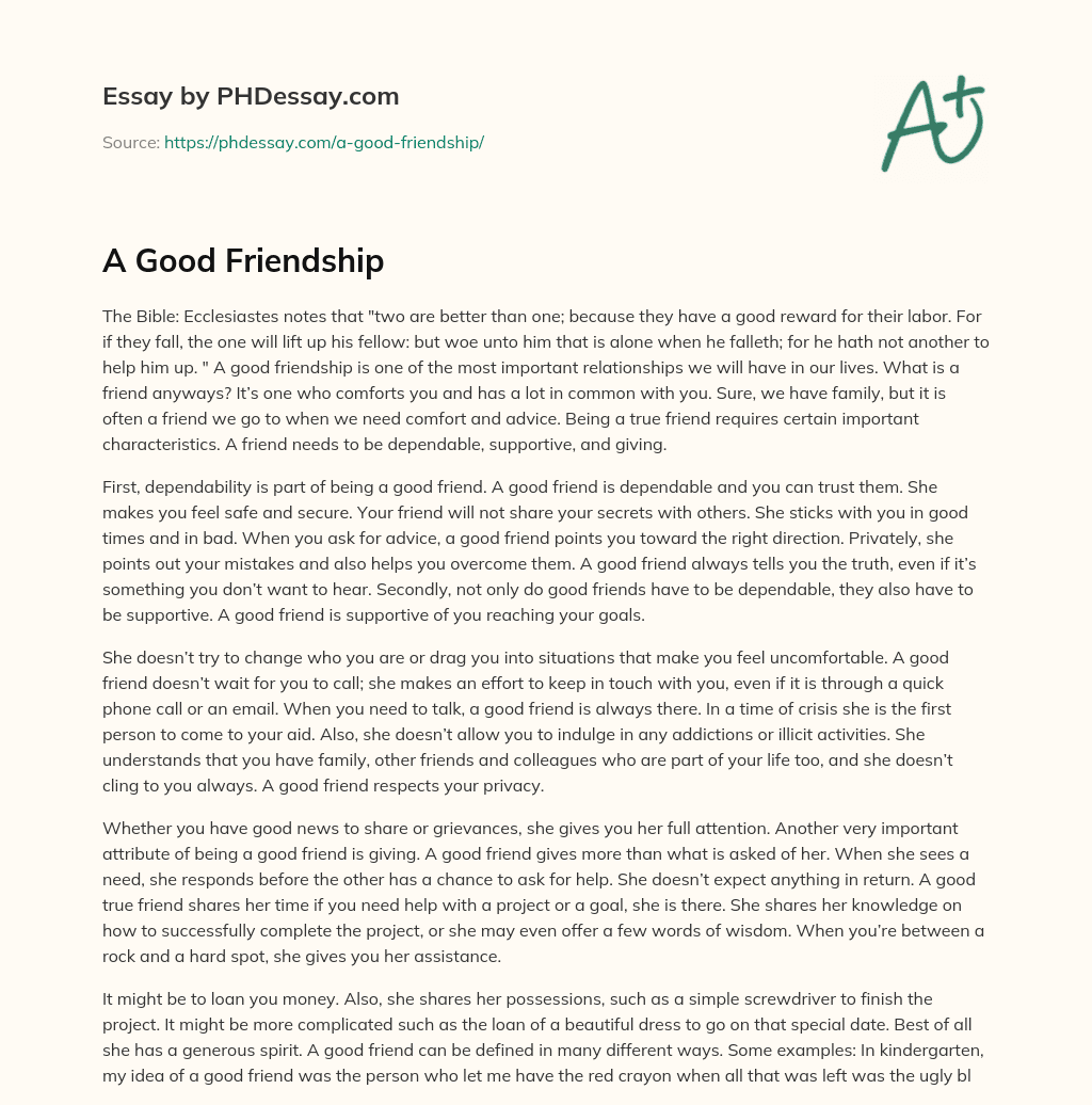 A Good Friendship essay