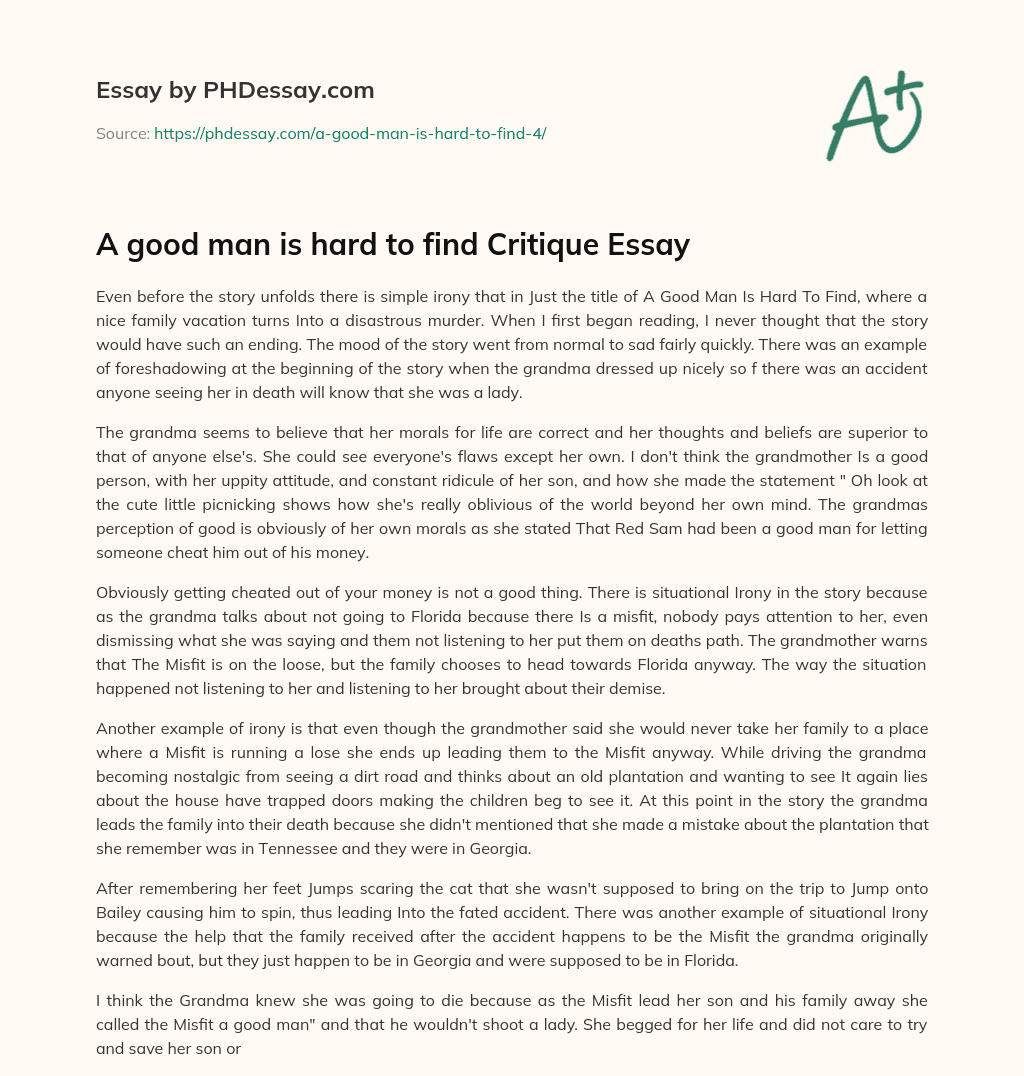 A good man is hard to find Critique Essay essay