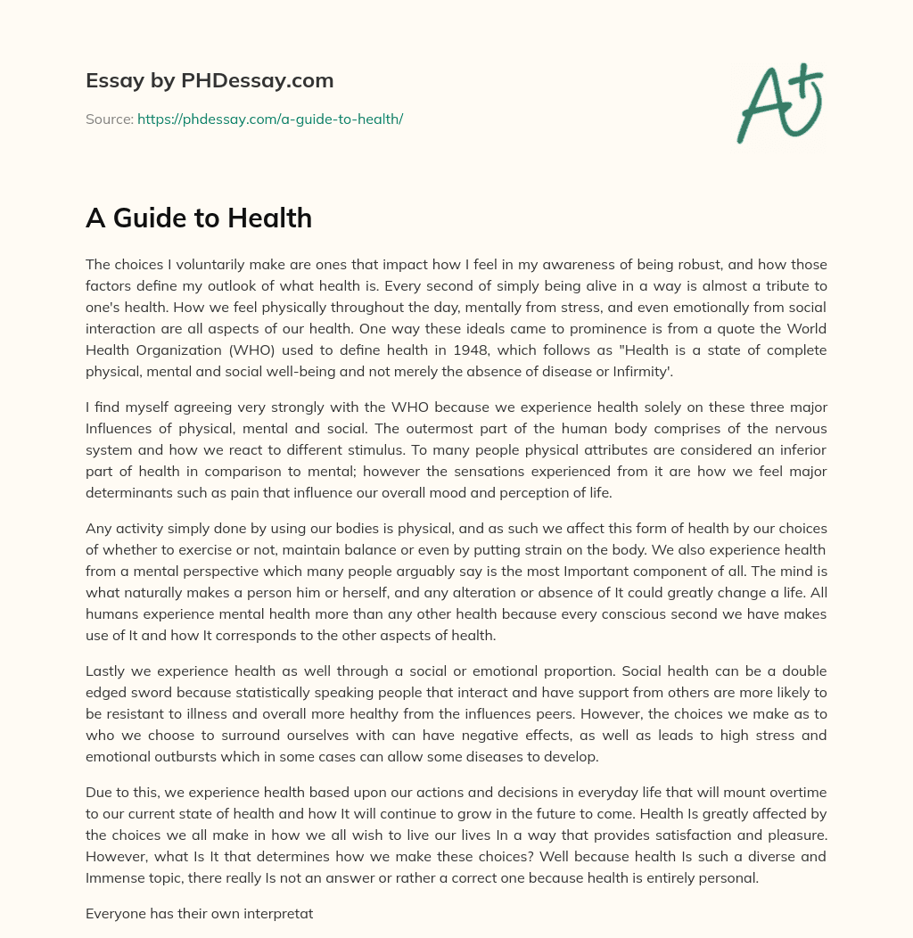A Guide to Health essay