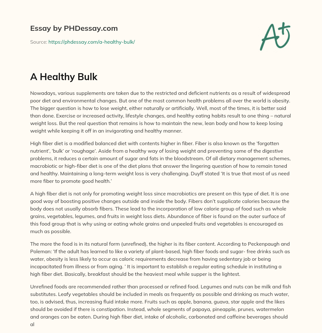 A Healthy Bulk essay